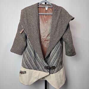 Mila Pershyna Wool Coat Lagenlook Art to Wear Shawl Collar Buckles USA Medium